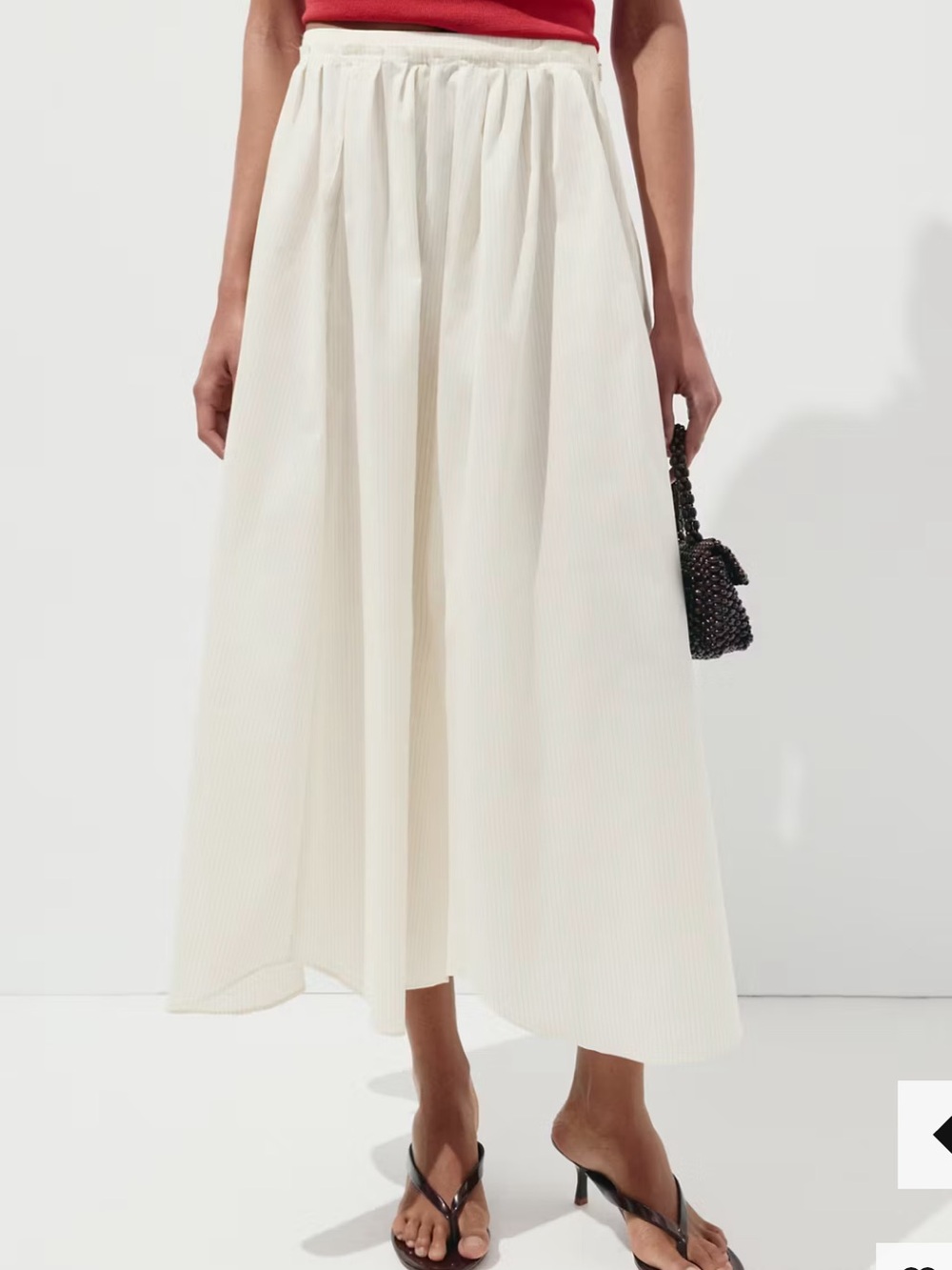Mango Cream Pinstripe A-Line Midi Skirt STRIPED COTTON A-LINE SKIRT 7781 - Picture 5 of 5